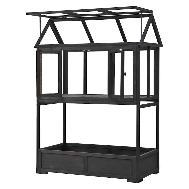 Roomfitters Portable Wooden Cold Frame Greenhouse with Wheels, Openable Roof and Storage Box for Garden Plants