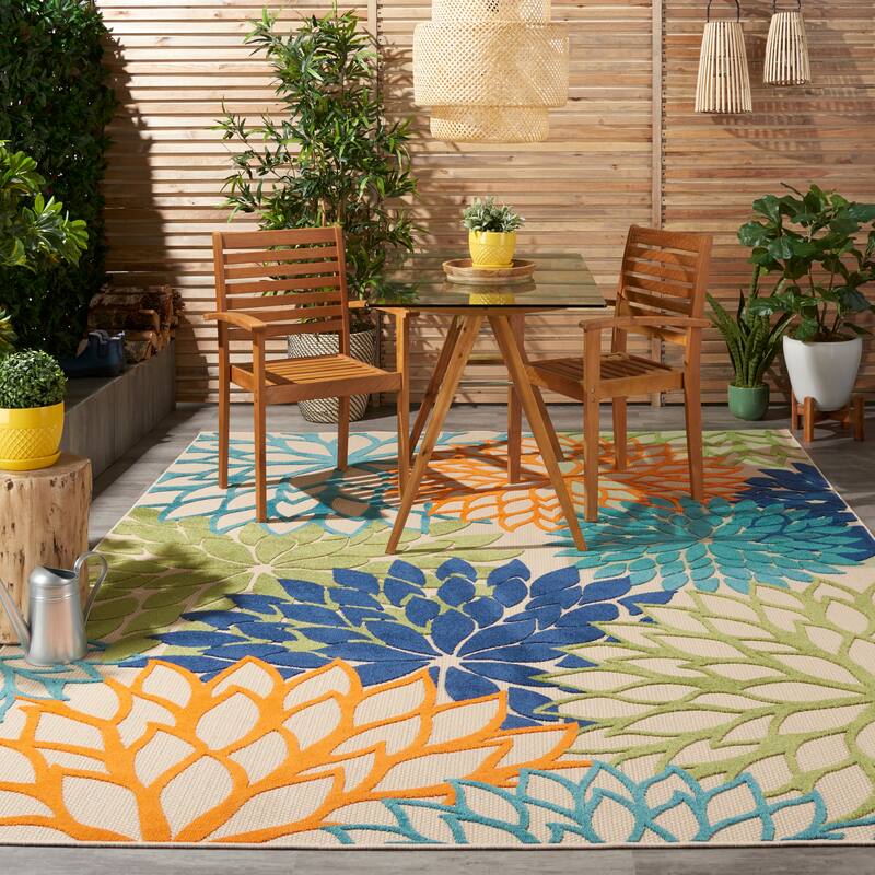 Nourison Aloha Floral Modern Indoor/Outdoor Area Rug - 7'10" x 10'6" - Green/Blue