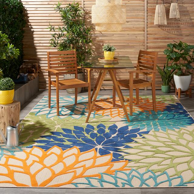 Nourison Aloha Floral Modern Indoor/Outdoor Area Rug - 9' x 12' - Green/Blue