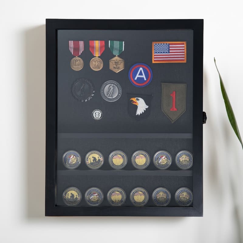 Wooden Medals Display Case with Removable Shelves