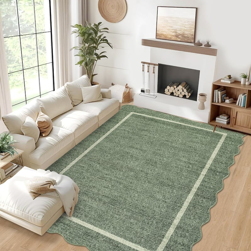 Garvee Scallop Solid Washable Area Rug