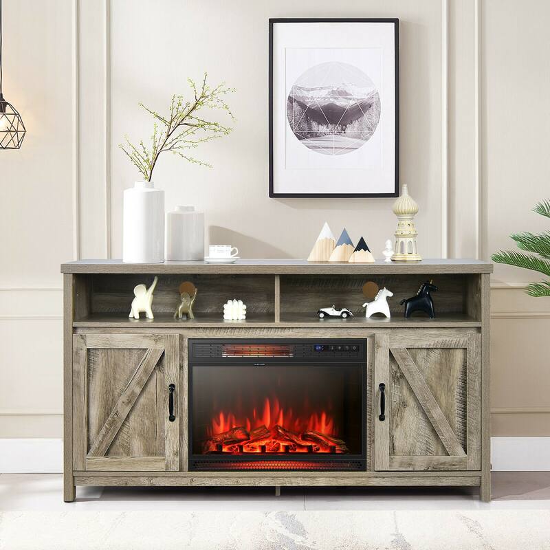 Gymax 59'' Fireplace TV Stand W/ 25'' 1350W Electric Fireplace Heater