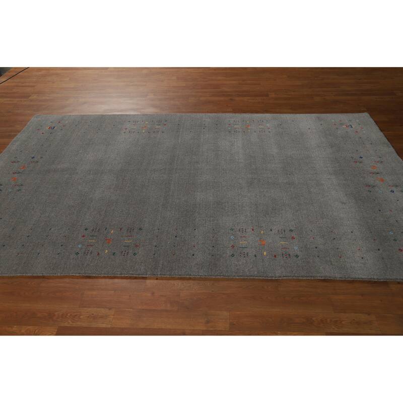 Hand Knotted Oriental 100% Wool Carpet Tribal Animal Pictorial Greys & Charcoal Gabbeh Area Rug - 8' 2'' X 5' 0''