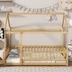 preview thumbnail 1 of 15, Twin Size Wooden House Floor Bed with Roof Frame, Safety Guardrails, Natural Natural