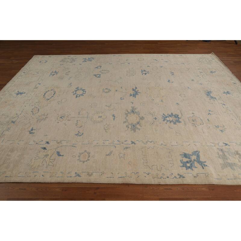 Beige Oriental Oushak Turkish Area Rug Hand-Knotted Wool Carpet - 8'0"x 9'8"