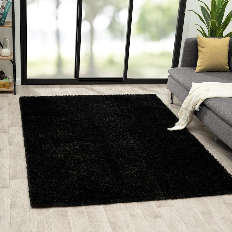 Luxe Weavers Solid Plush Shag Area Rug - 6' x 9' - Black