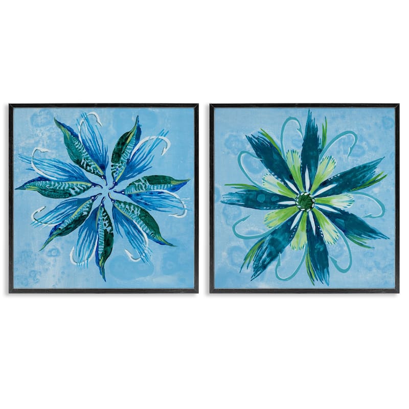 Stupell Whimsical Flower Shapes Framed Giclee Art Design By Liz Jardine (Set of 2) - 24 x 24 - Black