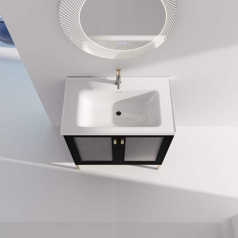 32Inch Freestanding Bathroom Vanity Plywood With Ceramic Sink, Soft Closing Door
