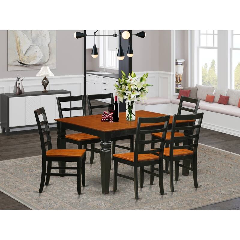 HomeStock 7-Piece Black and Cherry Finish Solid Wood Top Dining Table with 6 Chairs with Lattice Back