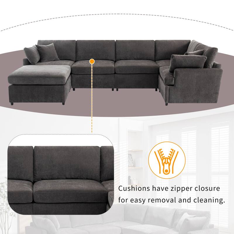 100.4" Polyester U-Shaped Modular Sectional Sofa with Removable Ottoman