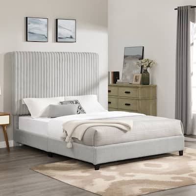 Bridgevine Home Minky Stone Grey Channel Headboard Upholstered Platform Bed