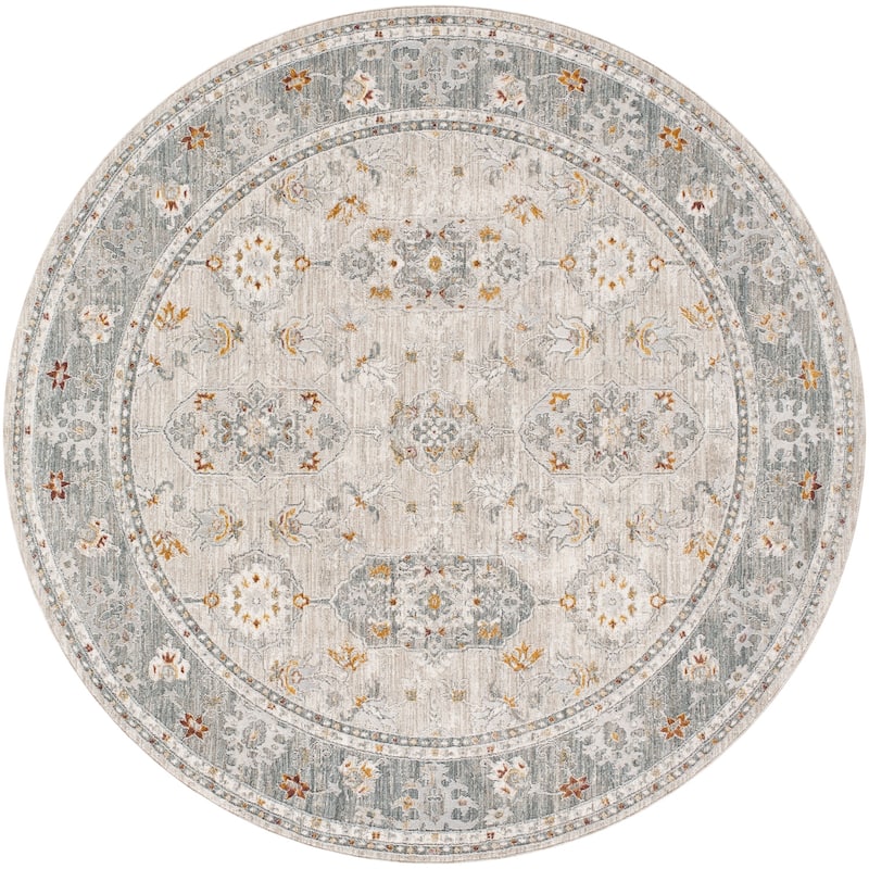 Livabliss Transitional Dresden Medallion Area Rug - 6'7" x 6'7" Round - Medium Gray