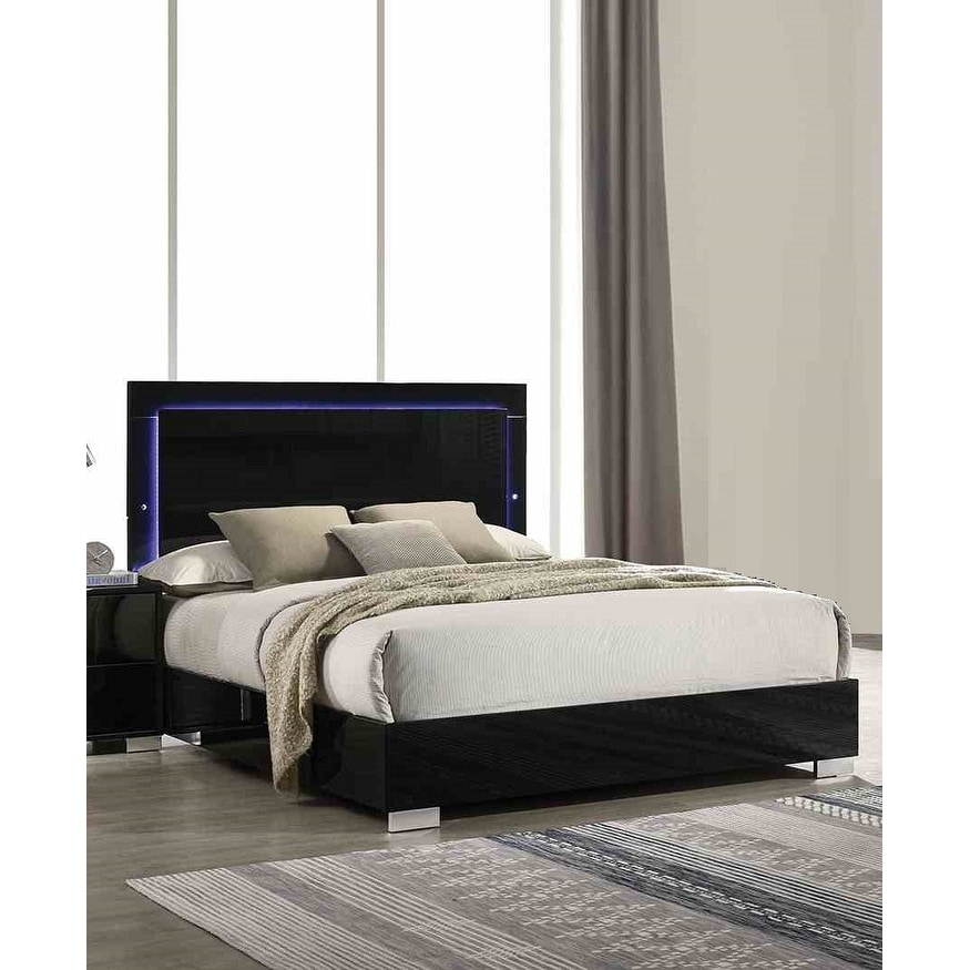 Contemporary Piano Black Finish 1pc LED Bed