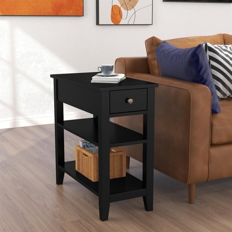 Narrow End Table with Drawer and Shelf - 11.22"D x 23.62"W x 24.02"H