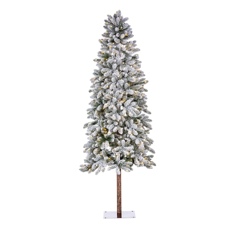 7.5 Foot Heavily Flocked Alpine Tree with 400 White LED Lights - N/A