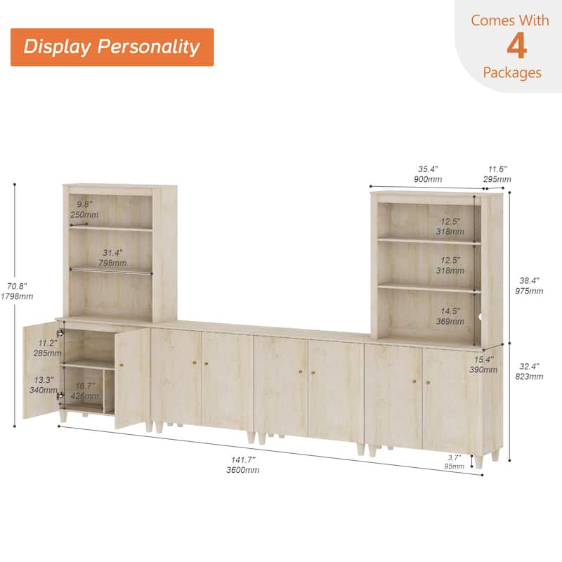 WAMPAT Modern Entertainment Center with Bookshelves for 75" TVs