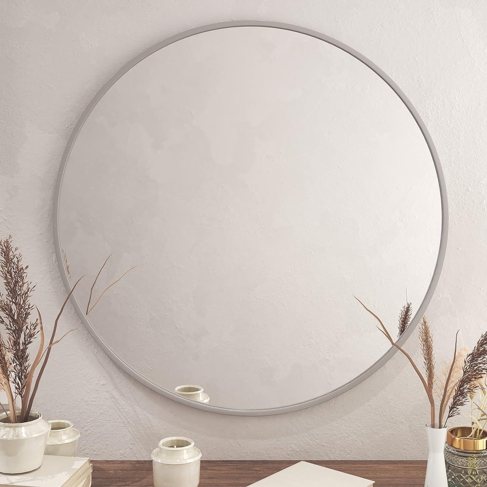 GDFStudio - Lucent Modern Round Bathroom Vanity Decorative Mirror with Statement Scale Design & Metal Frame