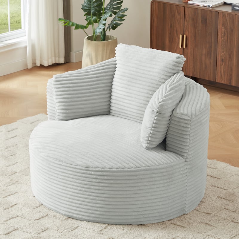 Compressible Corduroy Round Chair with Cushioned Backrest - Modern Comfort Seating for Living Room,Office,Apartment(no swivel)