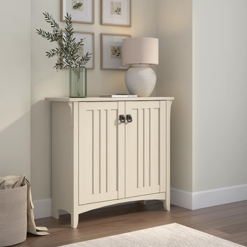 Salinas Small Storage Cabinet with Doors and Shelves by Bush Furniture - Antique White