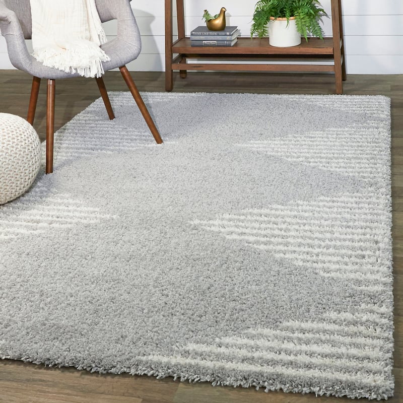 Hughes Geometric Striped Shag Area Rug
