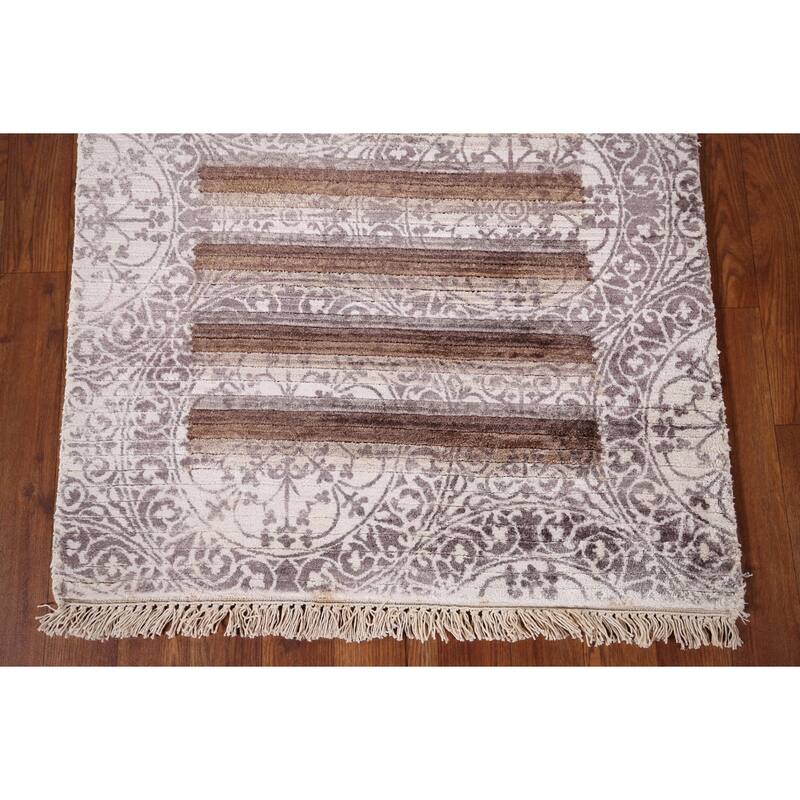 Striped Abstract Foyer Rug Hand-Knotted Wool Carpet - 2'8" x 4'9"