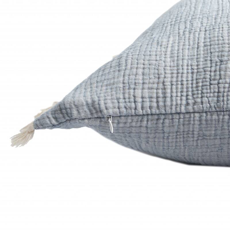 HomeRoots 20" X 20" Blue Gray And Cream 100% Cotton Zippered Pillow