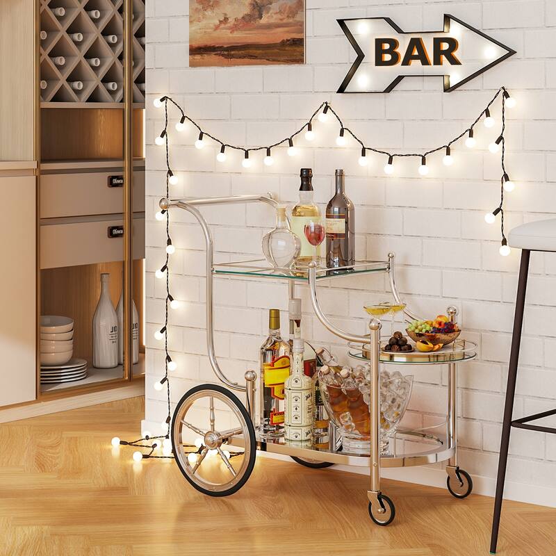 Gymax Bar Cart 3-Tier Home Bar Serving Cart on Wheels w/ Mirrored