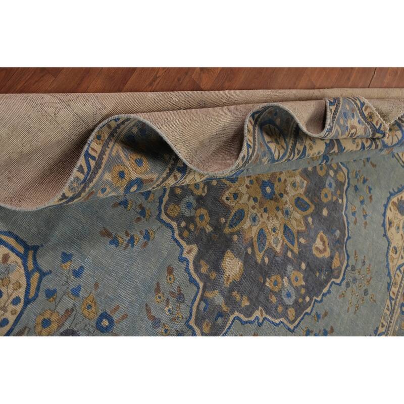 Blue Tabriz Persian Area Rug Oriental Floral Hand-Knotted Wool Carpet - 7'10"x 10'9"