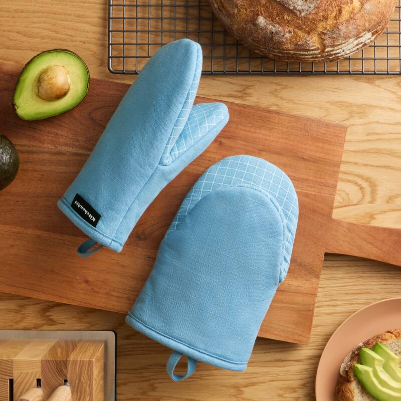KITCHENAID Gourmet Series Gridlines Mini Oven Mitts 2-Pack Set, Heat Resistant up to 600°F, Soft Silicone Grip, Magnetic Cuff