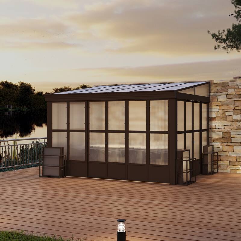 Lean-to Sunroom 10x12FT, Wall Mounted Solarium