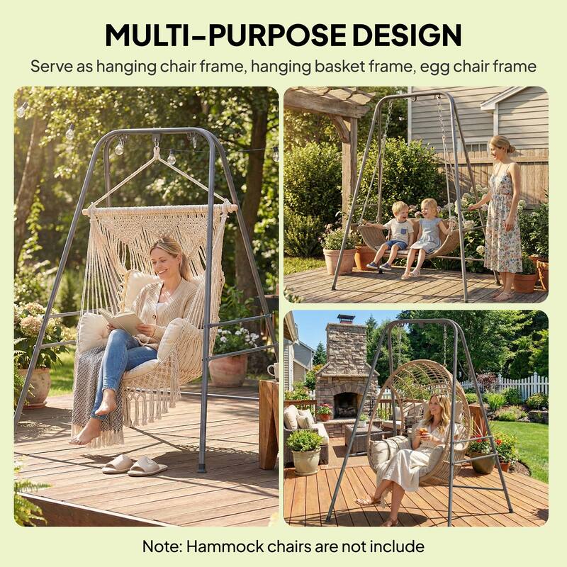 Outsunny Hammock Chair Stand, Free Standing Heavy Duty Hanging Swing Chair with Anti-Slip Foot Pads, 2 Carabiners