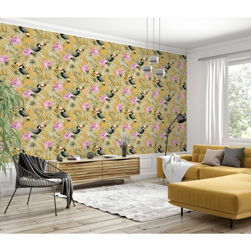 Toucan Tropical Yellow Wallpaper - 20.8 in. W x 33ft L - Double Roll