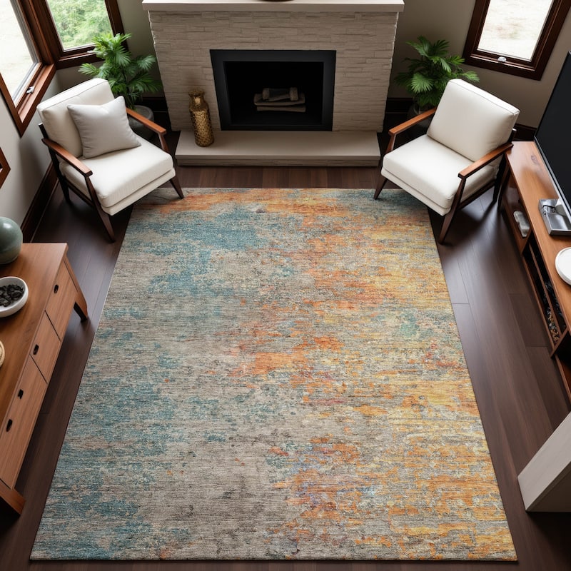Premium Washable Super Soft Abstract Mayfield Rug - Teal - 5' x 7'6"