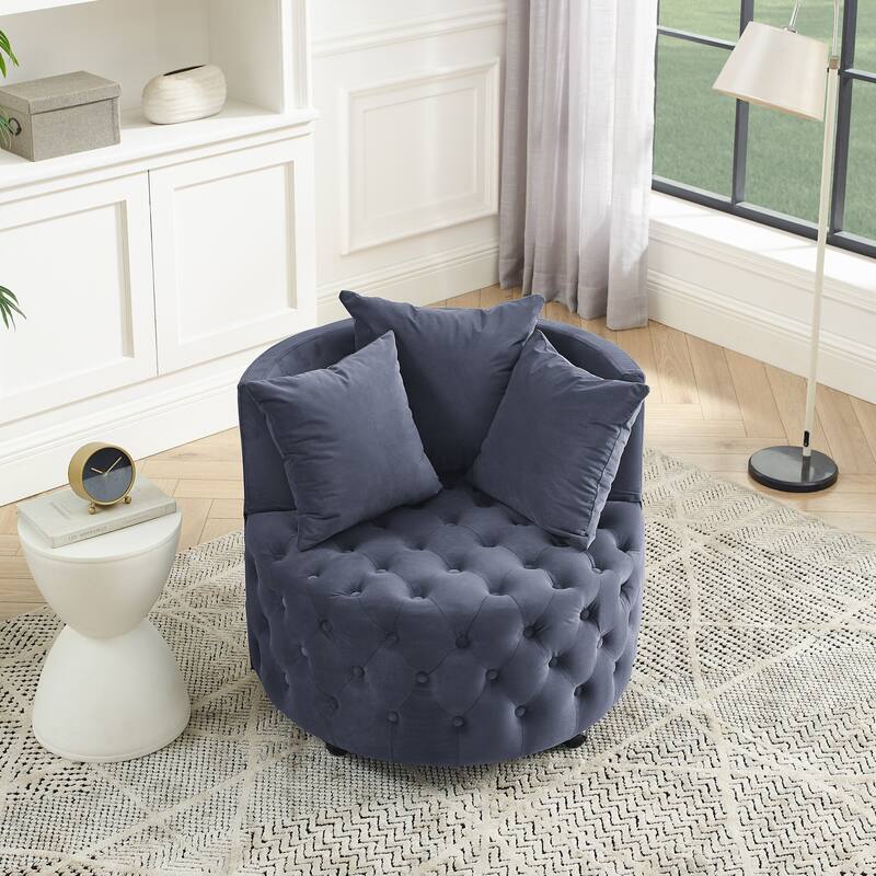 Velvet Upholstered Swivel Chair Button Tufted Barrel Chair Accent Chair
