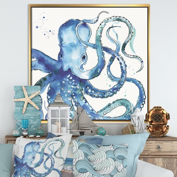 slide 2 of 5, Designart "Blue Deep Sea VIII" Coastal Framed Canvas 16 in. wide x 16 in. high - Gold