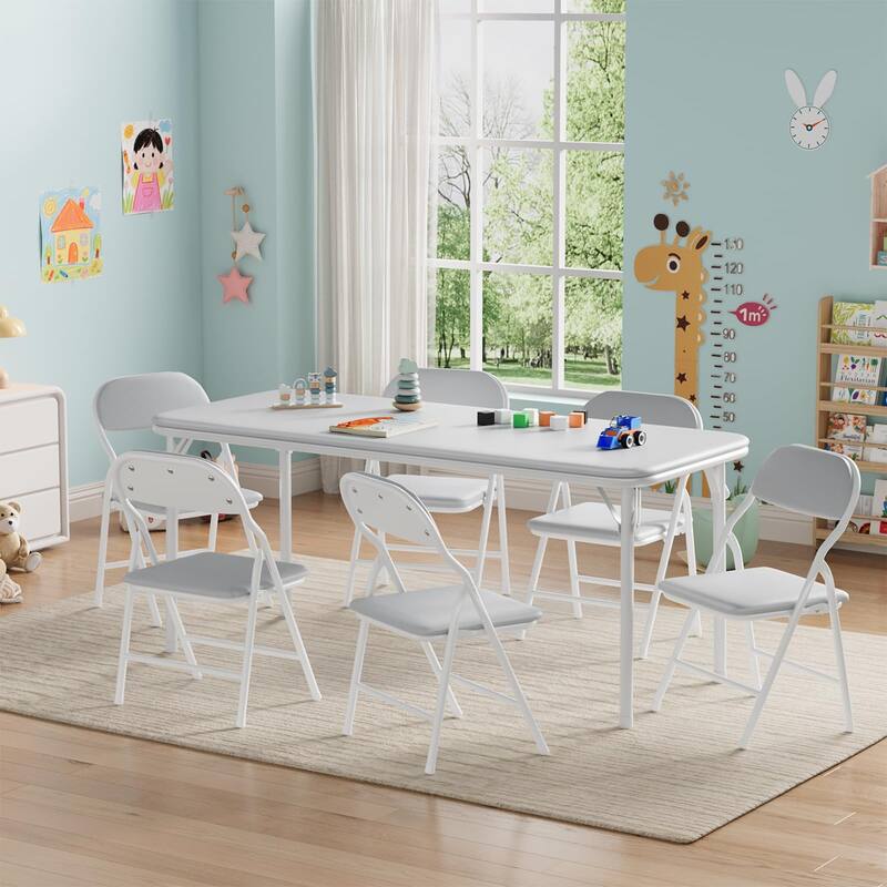 7 Piece Boys Girls Folding Table and Chairs Set, Activity Table and Chairs Set