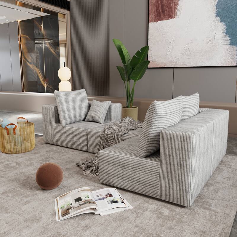 Gray Corner Combination Sofa, Fabric & Foam, 107x39x26 inches, 152 lbs