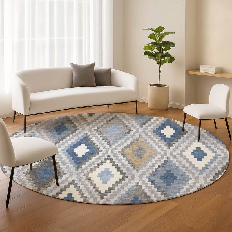 Machine Washable Indoor/ Outdoor Global Geo Chantille Rug