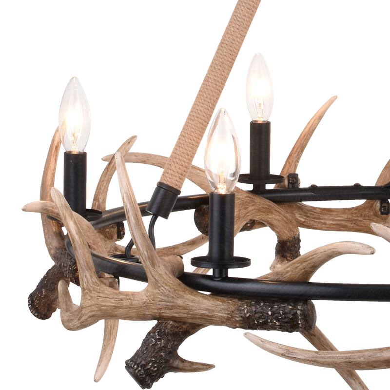 Breckenridge Bronze Rustic Antler Chandelier Natural Rope Accent