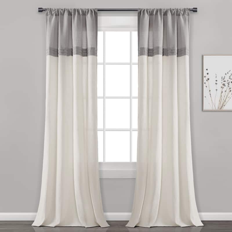 Lush Decor Farmhouse Faux Linen Colorblock Pleated Window Curtain Panel Pair - 84" x 40"