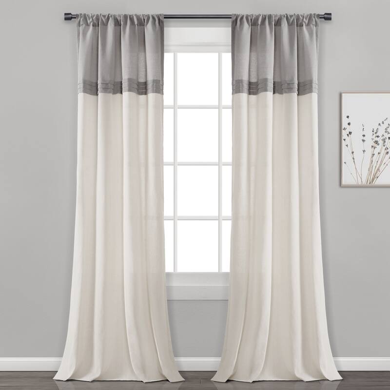 Lush Decor Farmhouse Faux Linen Colorblock Pleated Window Curtain Single Panel - 84" x 40"