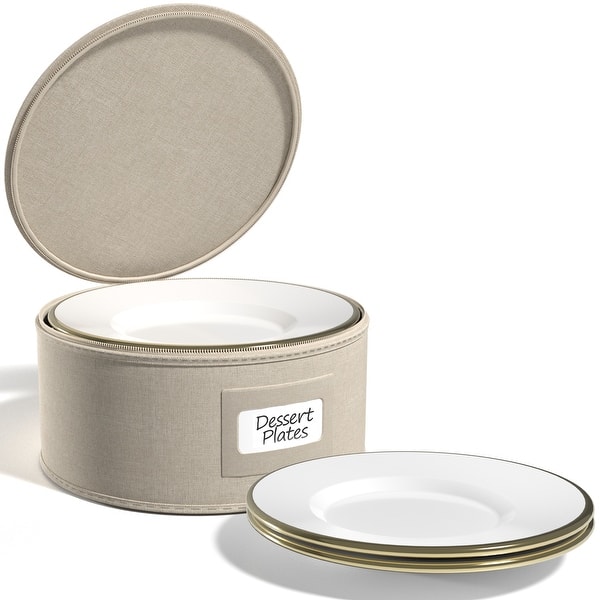 slide 2 of 14, Sorbus China Storage Dinnerware Organizer for Dessert Plate with Lid (Holds Service for 12) with Felt Protectors (1 Piece) Beige