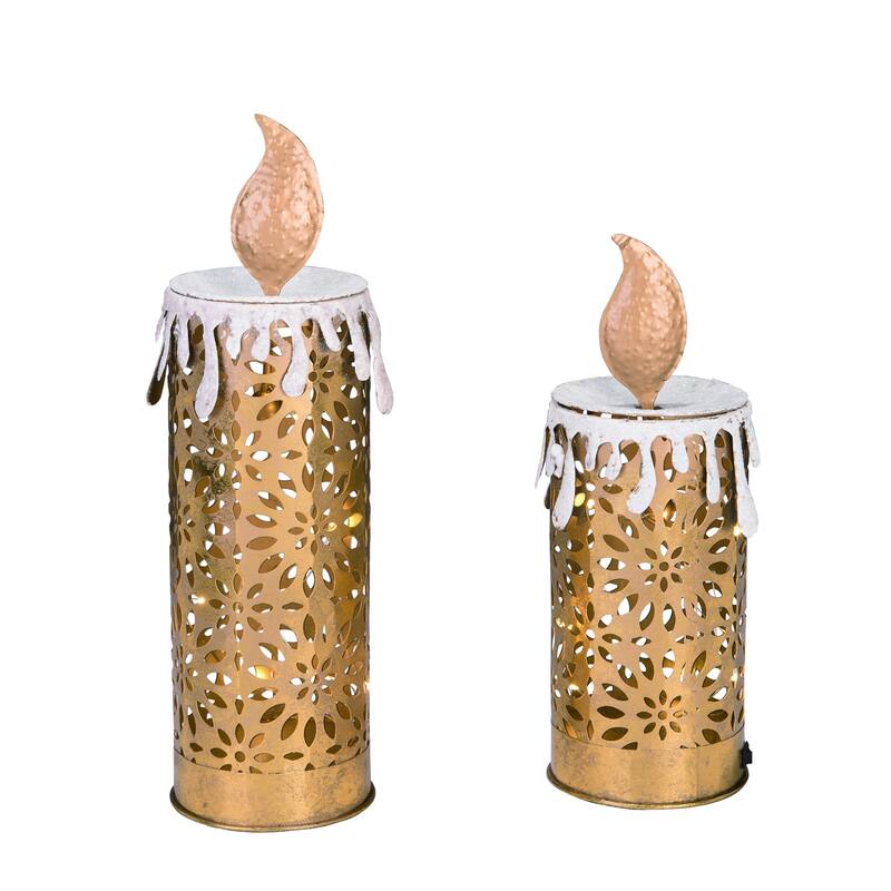Transpac Metal 13.75 in. Gold Christmas Glowing Candles Set of 2
