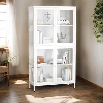 Elegant 59" Glass Door Storage Cabinet with Adjustable Shelves