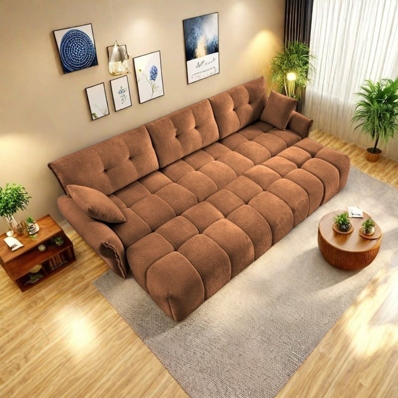 Modular 4-Seat Chenille Sofa Set with 2 Ottomans, High-Resilience Cushions and Solid Wood Frame - 3 Seater with 3 Ottoman Burnt Orange