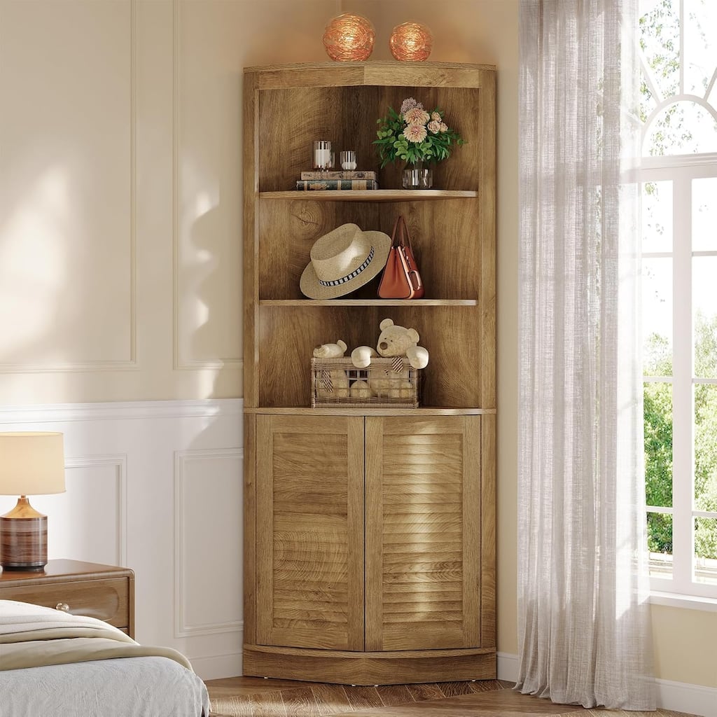 66.9-Inch Tall Corner Cabinet, 5-Tier Storage Cabinet with Fluted Doors - 27.83" L × 19.69" W × 66.93" H