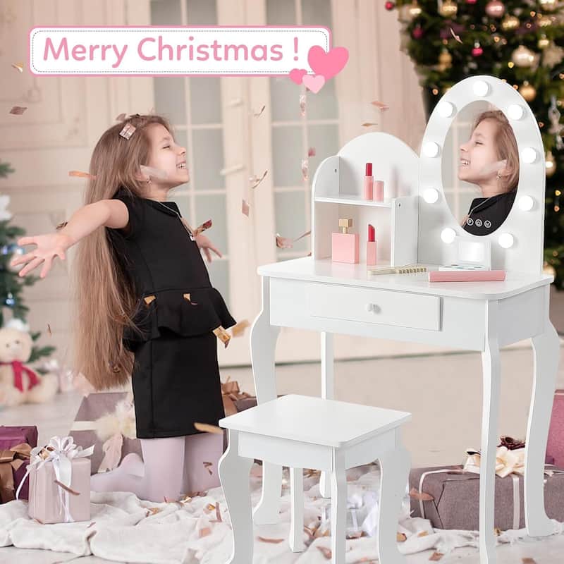 Kids Vanity Dressing Table Toy, Princess Makeup Desk Set with Light