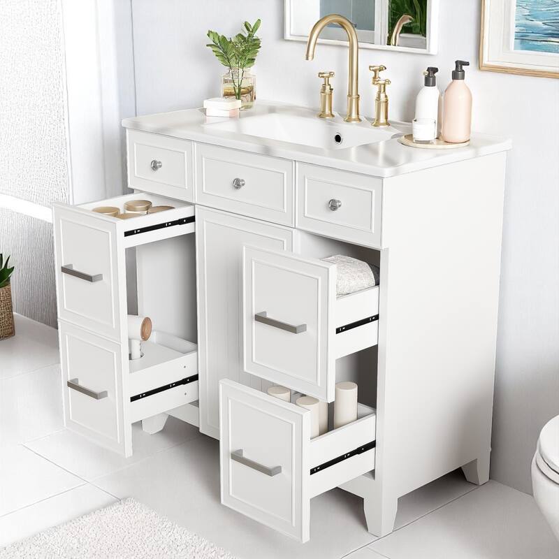 36 Inch Freestanding Bathroom Vanity with Sink, Soft Close Doors, Adjustable Shelves & Double-Depth Drawer