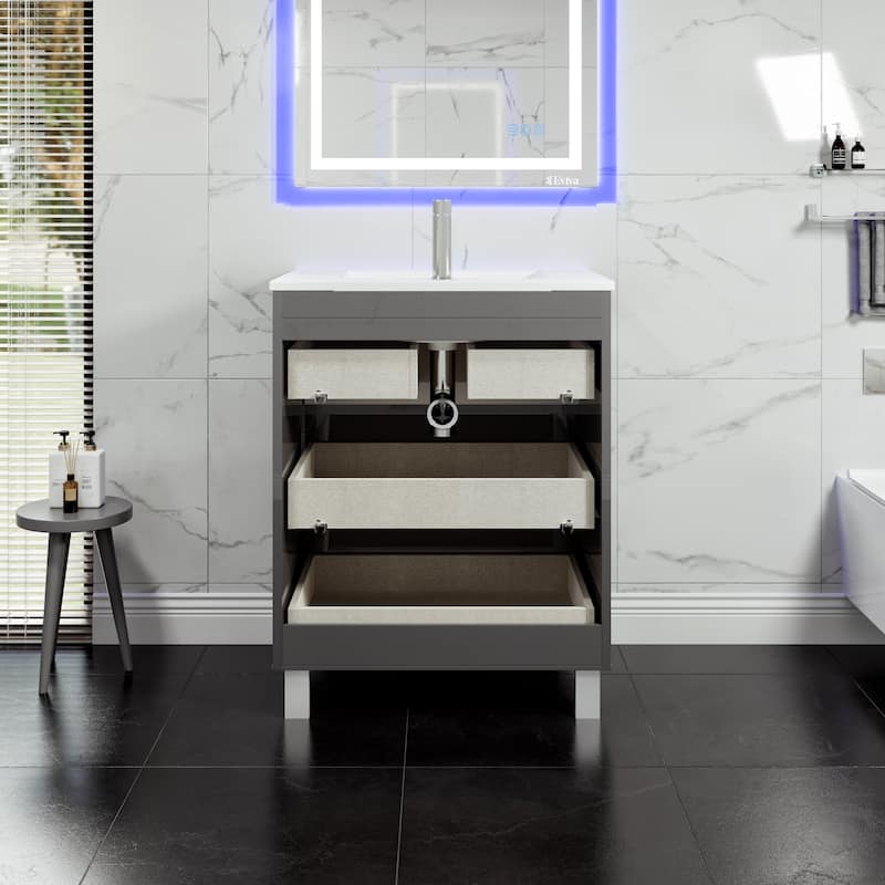 Eviva Deluxe 32"W Bath Vanity with WH Porcelain Integrated Sink