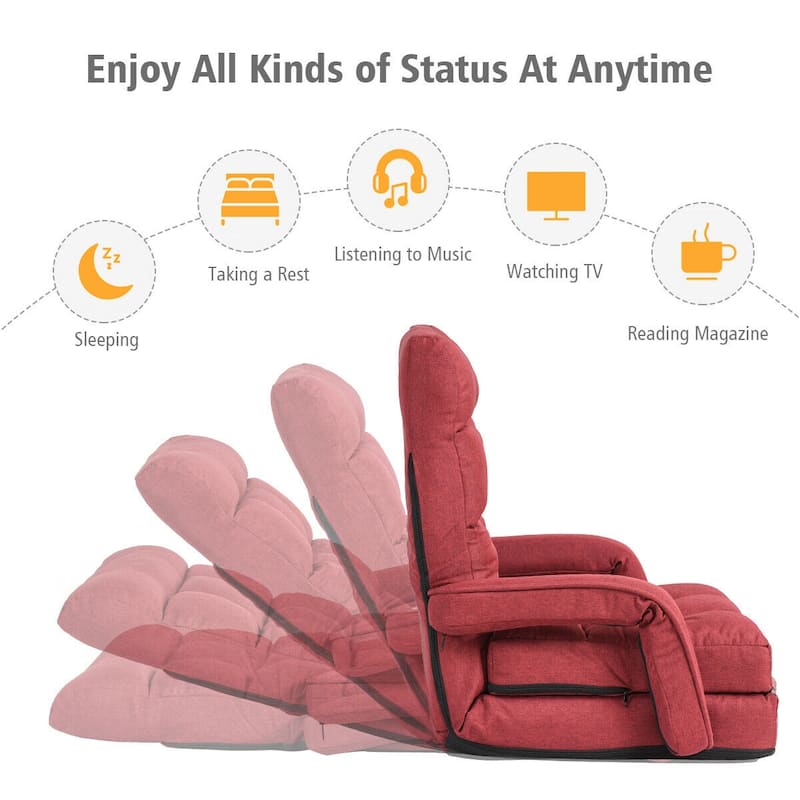 Gymax Red Folding Lazy Sofa Floor Chair Sofa Lounger Bed with Armrests